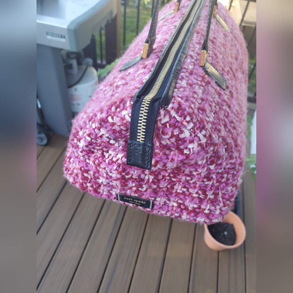 Kate Spade Pink Tweed with Black Leather Satchel Bag - Picture 3 of 15
